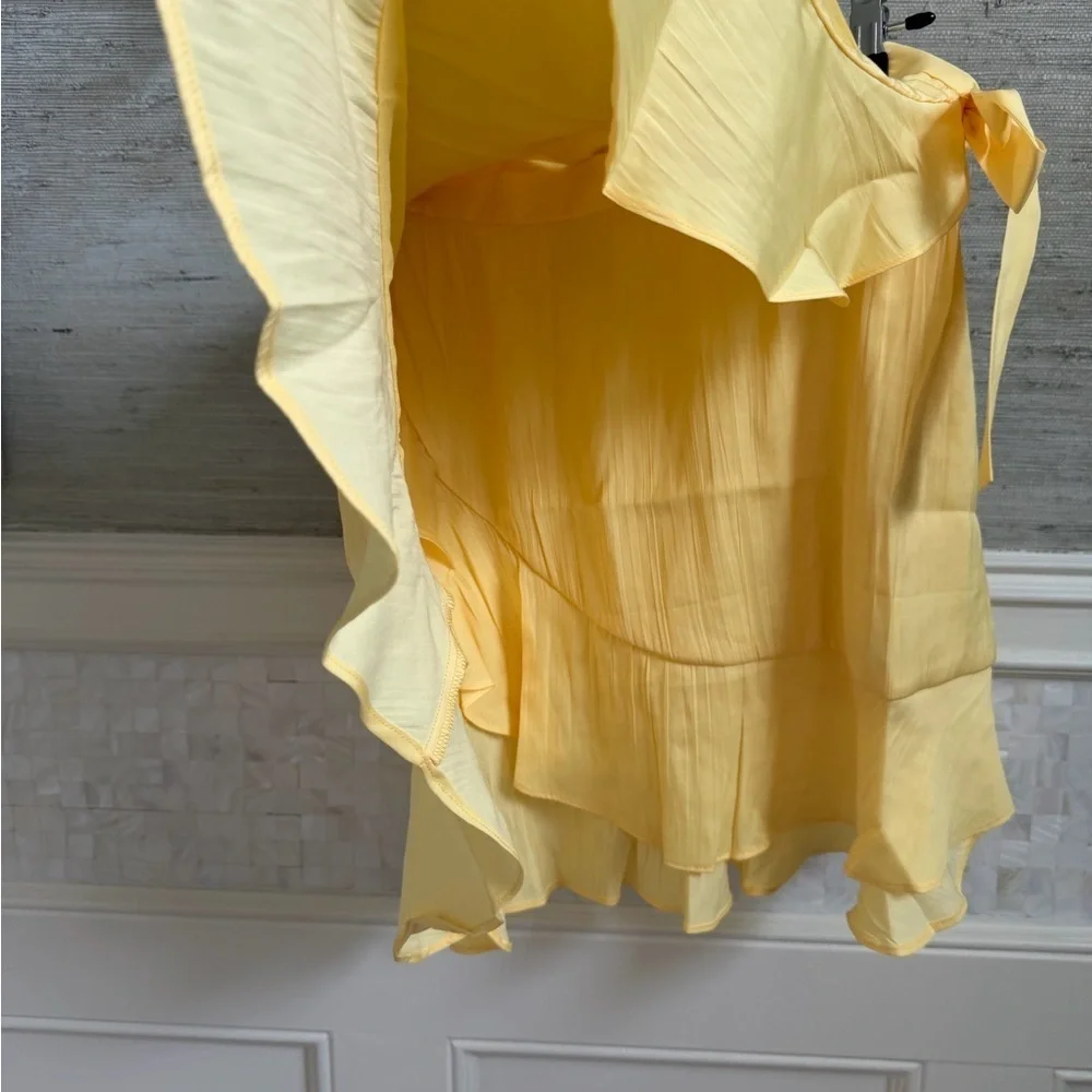 NWT new medium Anthropologie Maeve ruffle mini skirt yellow wrap tie